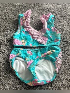 Ruffle Butts Turquoise & Pink Floral Ruffle Tankini